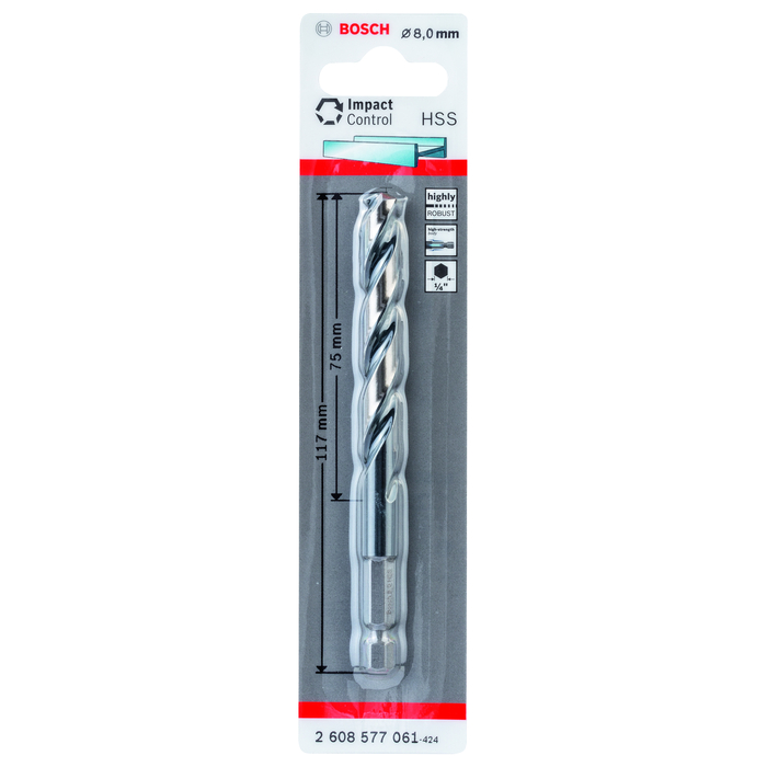 BOSCH Burghiu spiral HSS cu tijă hexagonală de 8,0 mm