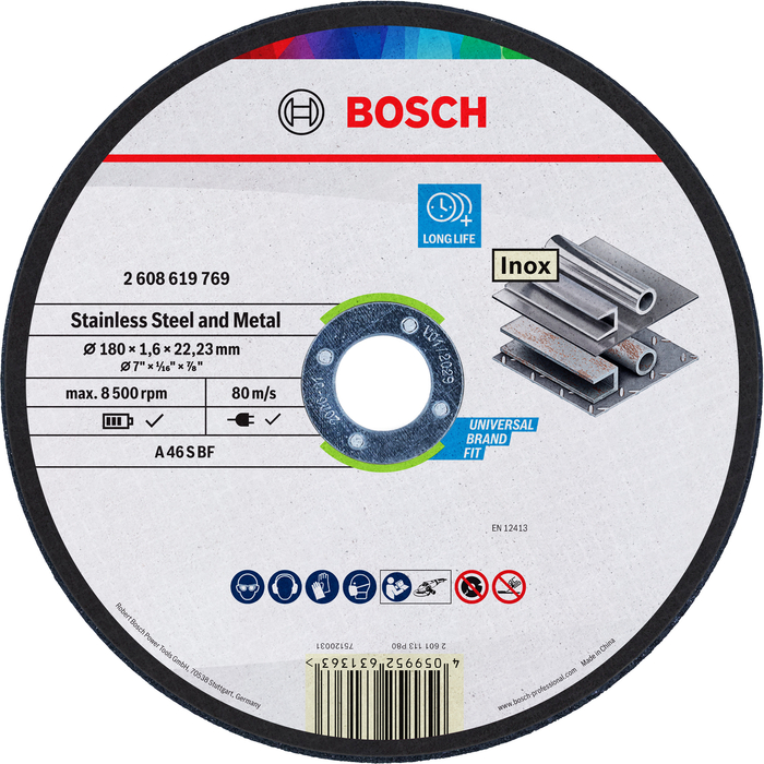BOSCH Disc de tăiere drept Standard for Metal 180 mm, 22,23 mm