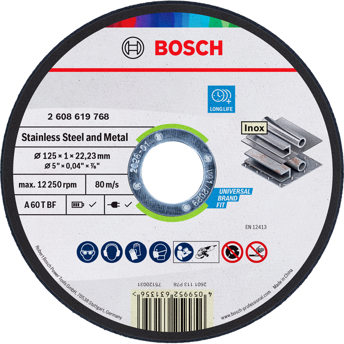 BOSCH Set 50 discuri taiere metal Standard for Metal straight cutting 125x1 mm