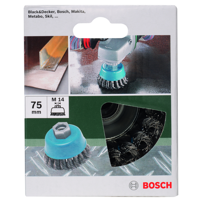 BOSCH Perie-oală pentru polizor unghiular şi polizor drept – sârmă ondulată, alămită, 75 mm
