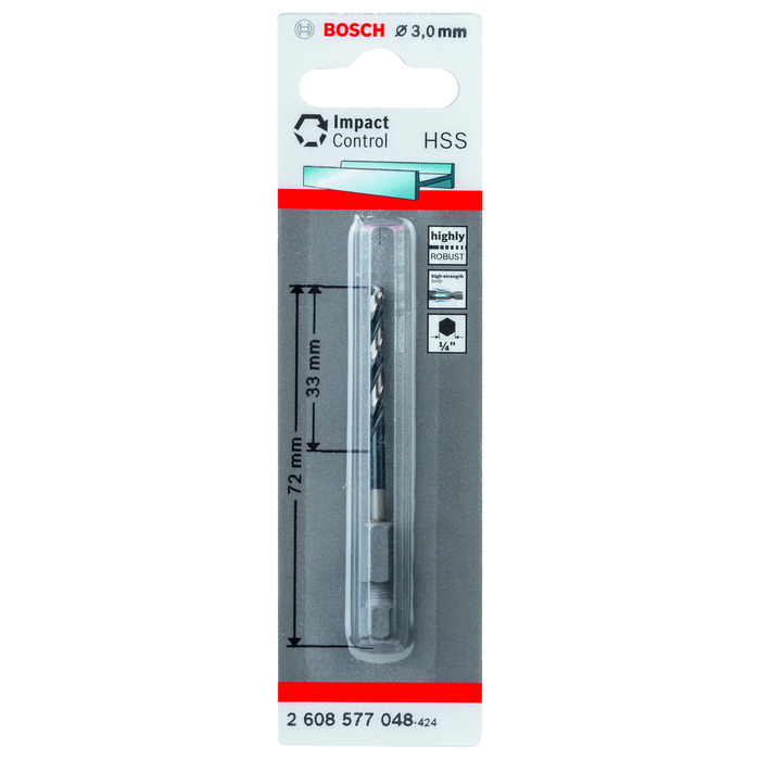 BOSCH Burghiu spiral HSS cu tijă hexagonală de 3,0 mm