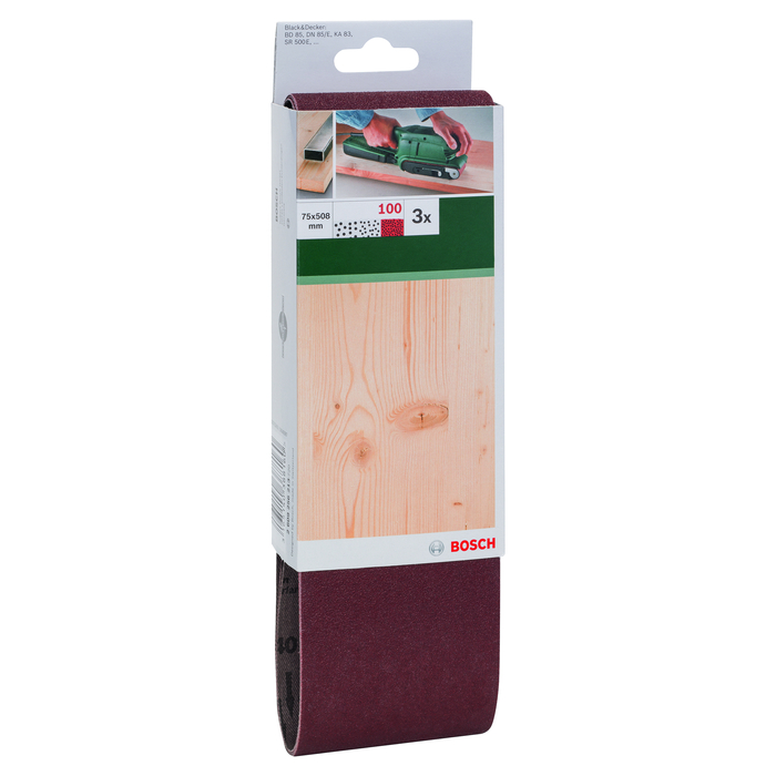 BOSCH Set benzi de şlefuire, 3 buc., pentru şlefuitor cu bandă, sortiment roşuG= 100