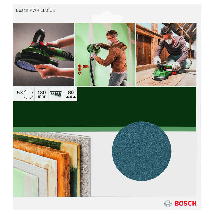 BOSCH Set 5 foi abrazive cu scai 180 mm R80 pentru PWR 180