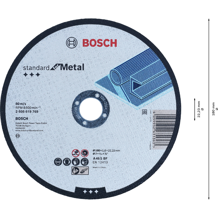 BOSCH Disc de tăiere drept Standard for Metal 180 mm, 22,23 mm