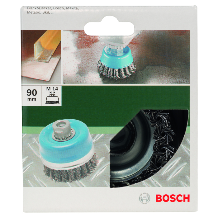 BOSCH Perie-oală pentru polizor unghiular şi polizor drept – sârmă ondulată, alămită, 90 mm