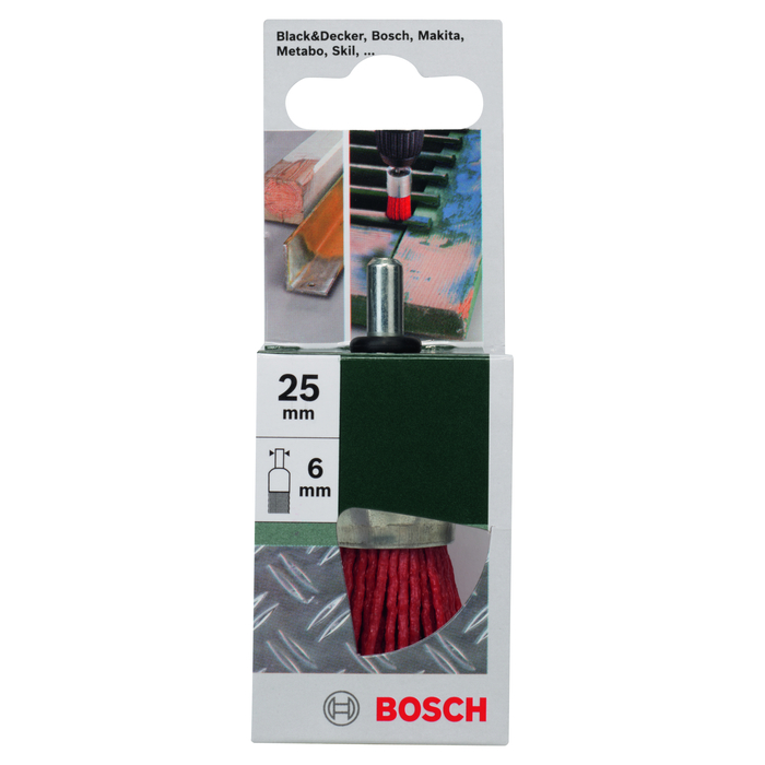 BOSCH Perie de capăt pentru mașini de găurit - fir din nailon cu K80 abraziv acoperit cu oxid de aluminiu, 25 mm