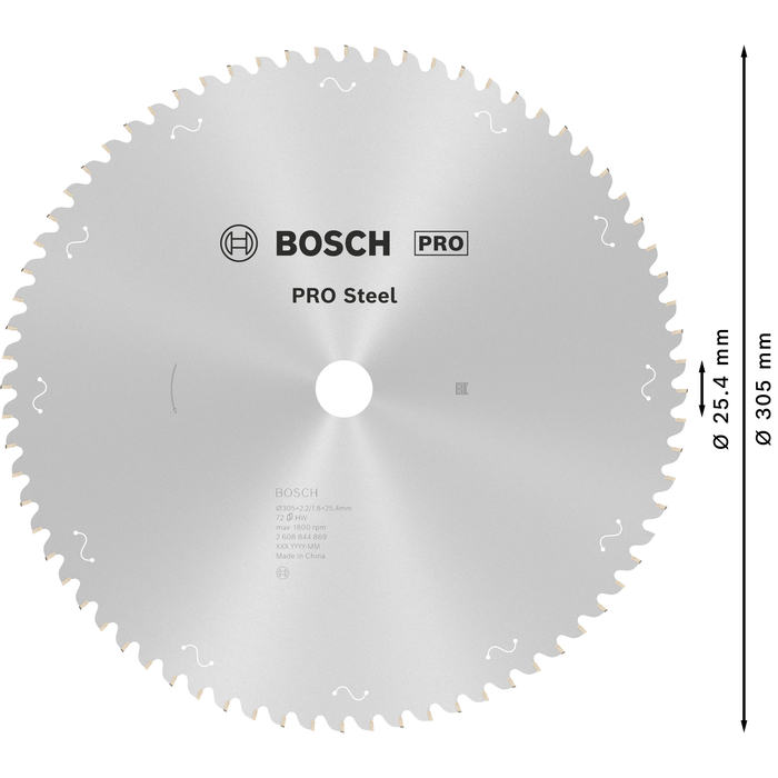 BOSCH Pânză de fierăstrău circular cu cablu PRO Steel, 305 x 2,2 x 25,4 mm, T72