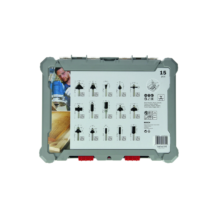 BOSCH Set 15 freze HM tija 1/4"