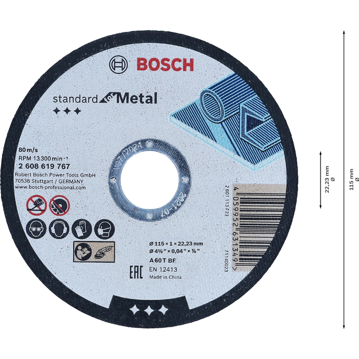 BOSCH Disc taiere metal Standard for Metal straight cutting 115x1 mm
