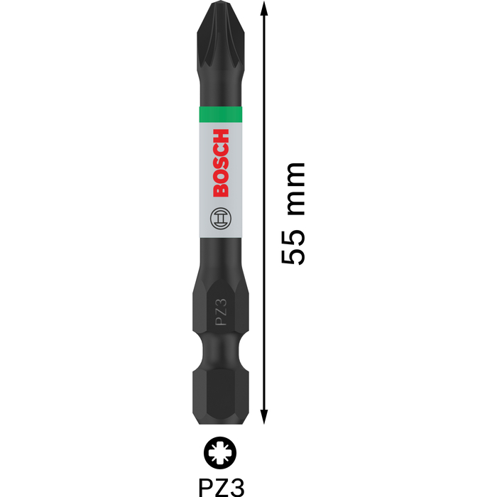BOSCH Pachet de 2 biți de înșurubare PRO Pozidriv Impact, PZ3, 55 mm