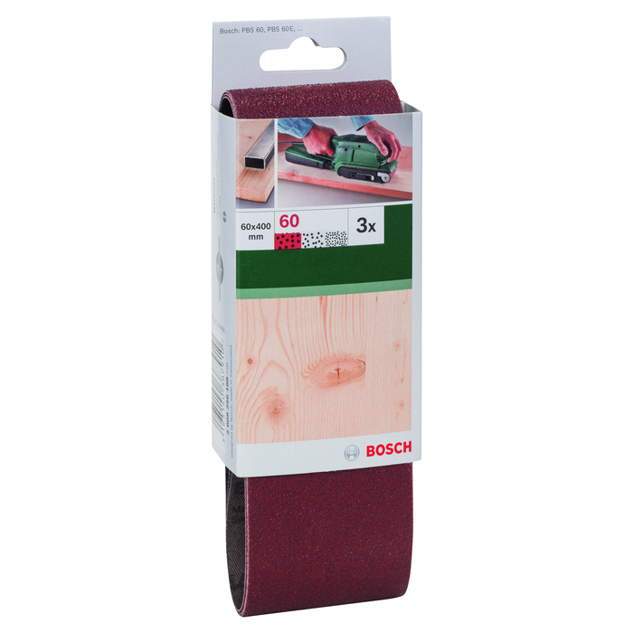 BOSCH Set benzi de şlefuire, 3 buc., pentru şlefuitor cu bandă, sortiment roşuG= 60