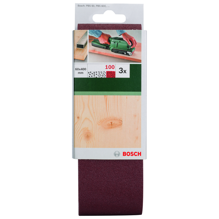 BOSCH Set benzi de şlefuire, 3 buc., pentru şlefuitor cu bandă, sortiment roşuG= 100