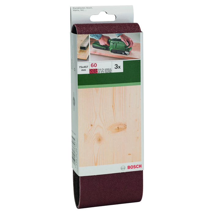 BOSCH Set benzi de şlefuire, 3 buc., pentru şlefuitor cu bandă, sortiment roşu