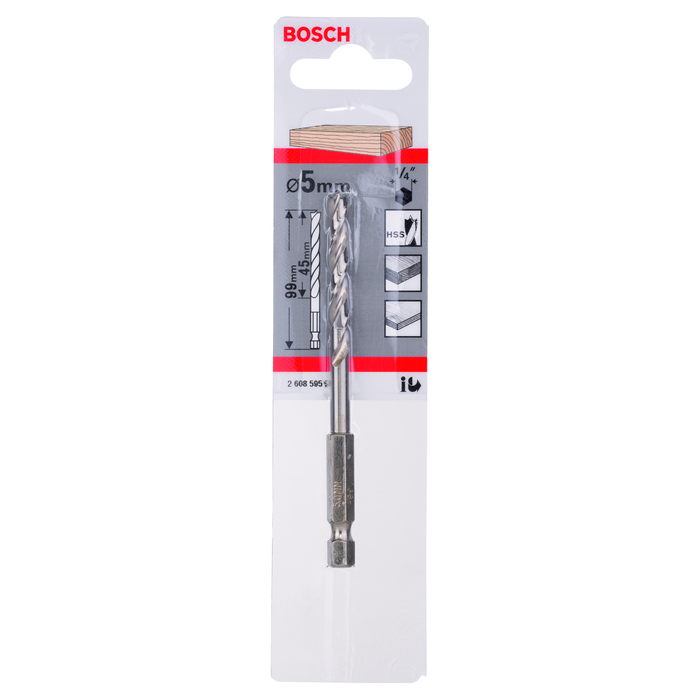 BOSCH Burghiu spiral pentru lemn cu tijă hexagonală de 1/4"