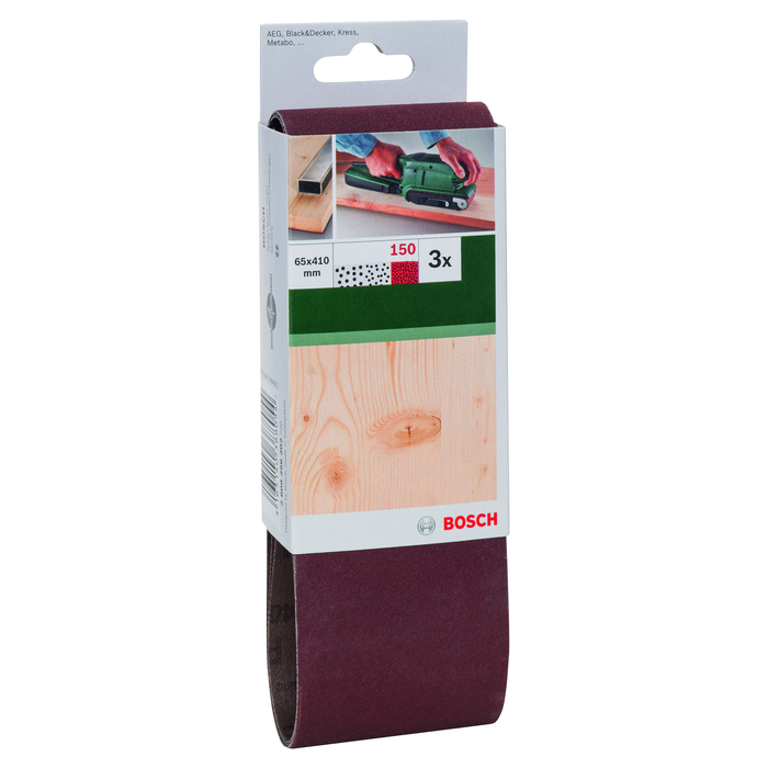 BOSCH Set benzi de şlefuire, 3 buc., pentru şlefuitor cu bandă, sortiment roşuG= 150