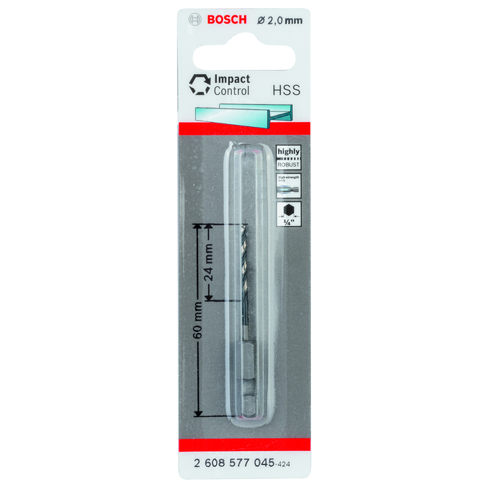 BOSCH Burghiu spiral HSS cu tijă hexagonală de 2,0 mm