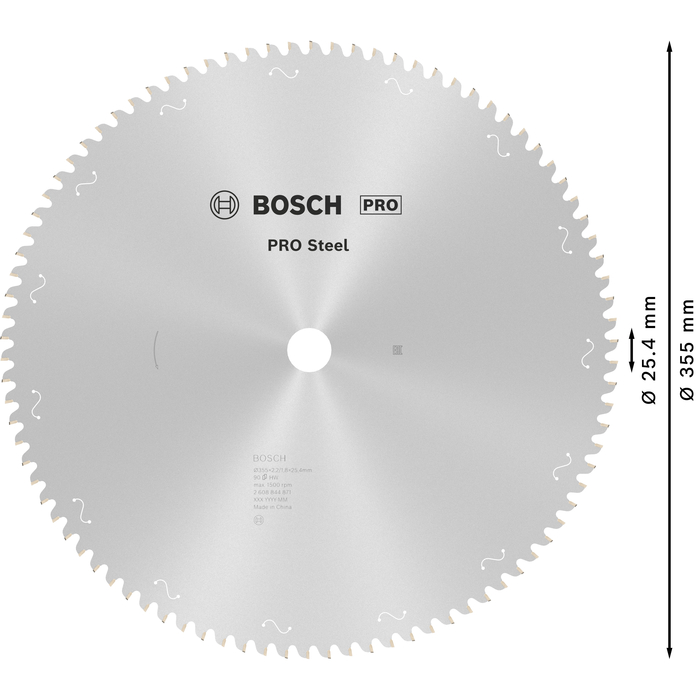 BOSCH Pânză de fierăstrău circular cu cablu PRO Steel, 355 x 2,2 x 25,4 mm, T90