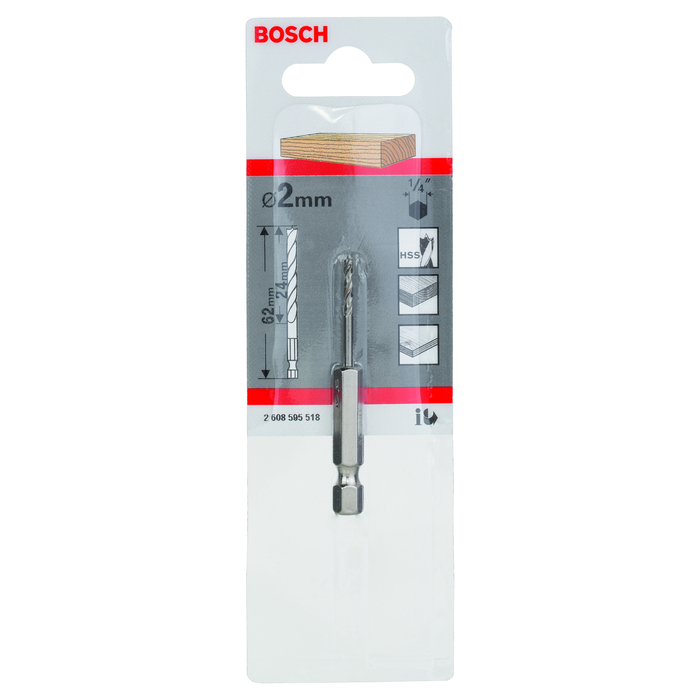 BOSCH Burghiu spiral pentru lemn cu tijă hexagonală de 1/4"