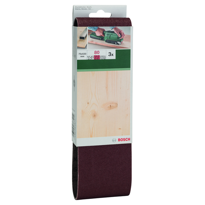 BOSCH Set benzi de şlefuire, 3 buc., pentru şlefuitor cu bandă, sortiment roşu
