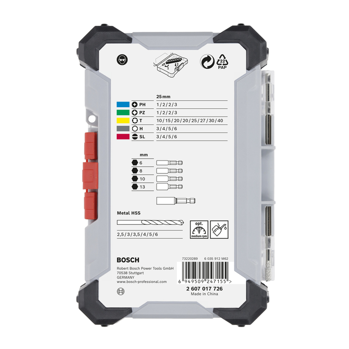 BOSCH Caseta 35 piese Extra Hard mixt cu burghie de otel