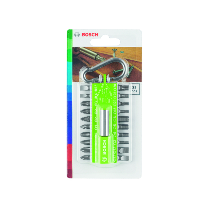 BOSCH Set 21 biti cu carabina in suport verde