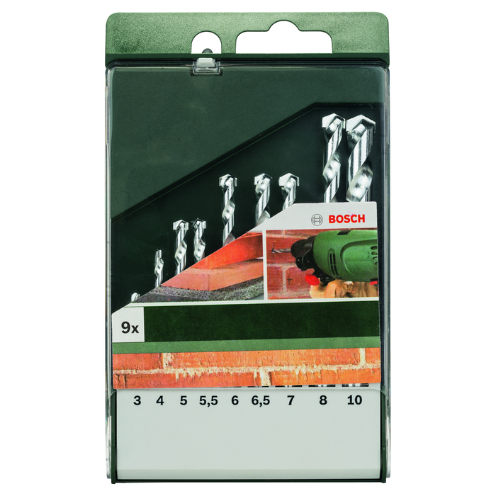 BOSCH Set burghie pentru piatră, 9 buc.3,0 x 60; 4,0 x 75; 5,0 x 85; 5,5 x 85; 6,0 x 100; 6,5 x 100; 7,0 x 100; 8,0 x 120; 10,0 x 120