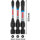 BOSCH Set 3 biți Impact Control 50 mm, PH1, PH2, PH3