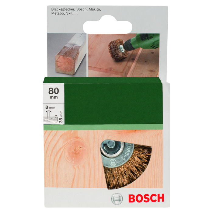 BOSCH Perie pentru structurarea lemnului pentru maşini de găurit – sârmă ondulată, alămită, 80 mm