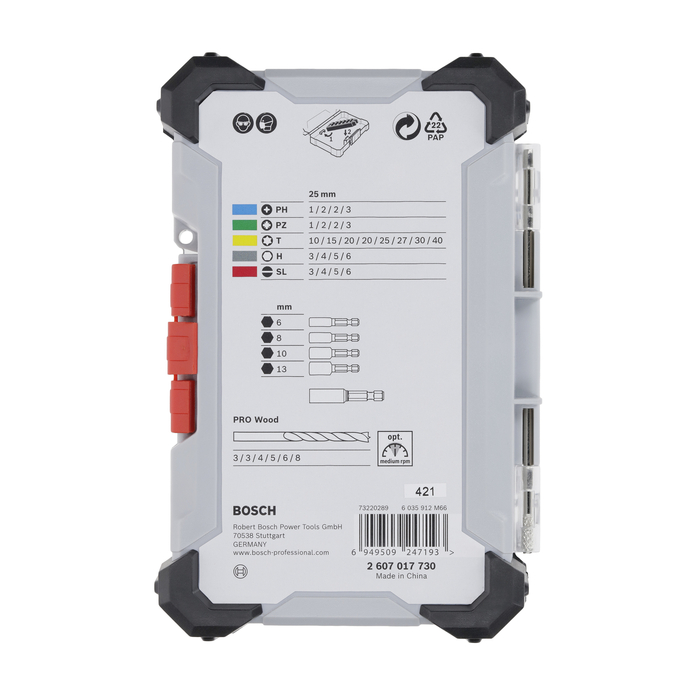 BOSCH Caseta 35 piese Extra Hard mixt cu burghie de lemn