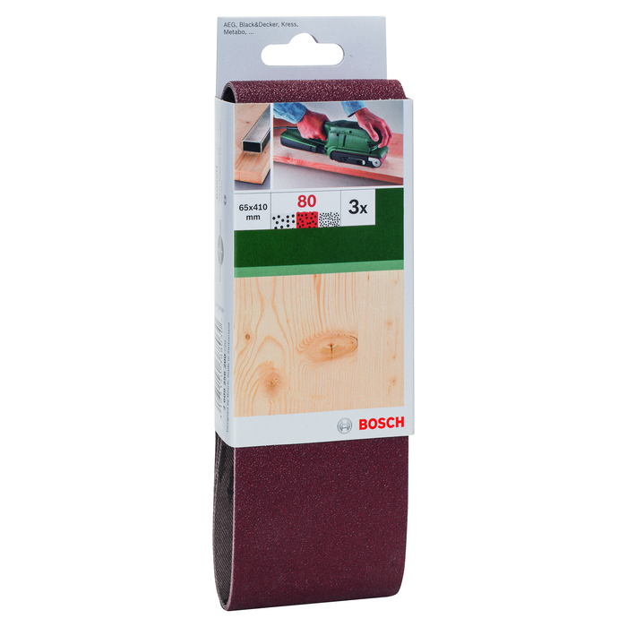 BOSCH Set benzi de şlefuire, 3 buc., pentru şlefuitor cu bandă, sortiment roşuG= 80