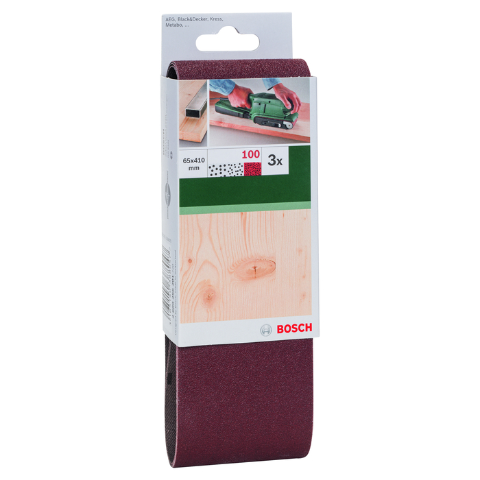 BOSCH Set benzi de şlefuire, 3 buc., pentru şlefuitor cu bandă, sortiment roşuG= 100