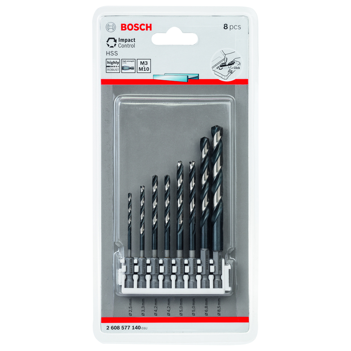 BOSCH Set 8 burghie metal HSS cu prindere hexagonală