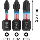 BOSCH Set 3 biți Impact Control 25 mm, PH1, PH2, PH3