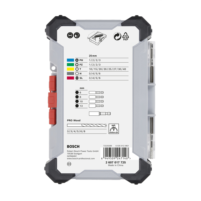 BOSCH Caseta 35 piese Extra Hard mixt cu burghie de lemn