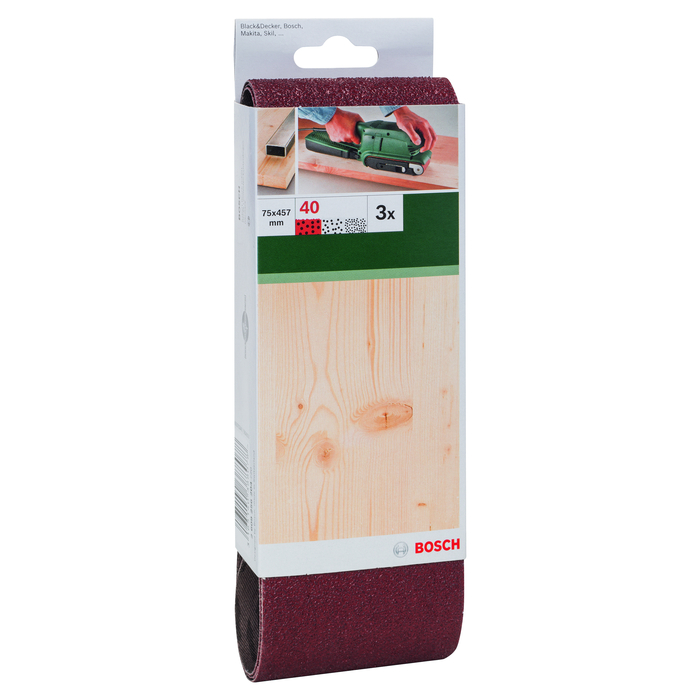 BOSCH Set benzi de şlefuire, 3 buc., pentru şlefuitor cu bandă, sortiment roşu