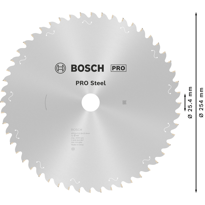 BOSCH Pânză de fierăstrău circular cu cablu PRO Steel, 254 x 2,2 x 25,4 mm, T52