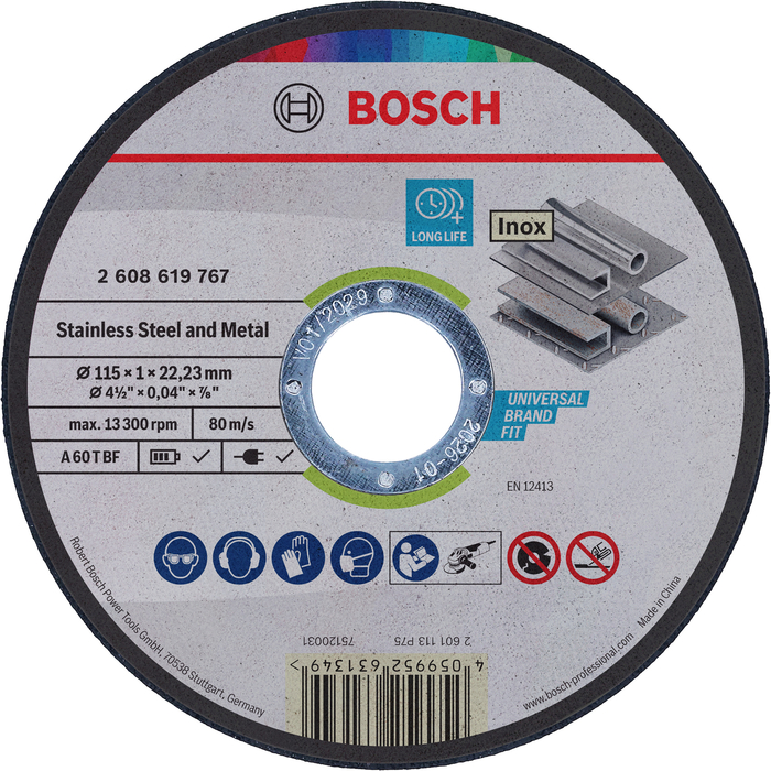 BOSCH Set 50 discuri taiere metal Standard for Metal straight cutting 115x1 mm