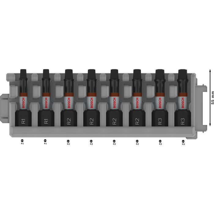 BOSCH Biți de înșurubare PRO R Impact, R1 (x2), R2 (x4), R3 (x2), 55 mm, 8 buc.