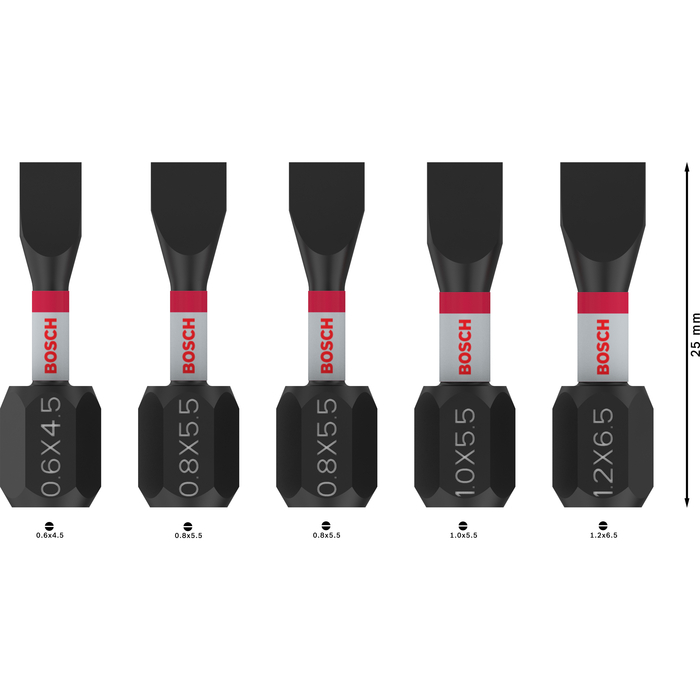 BOSCH Biți de înșurubare PRO SL Impact, SL4.5, SL5.5 (x2), SL5.5, SL6.5, 25 mm, 5 buc.