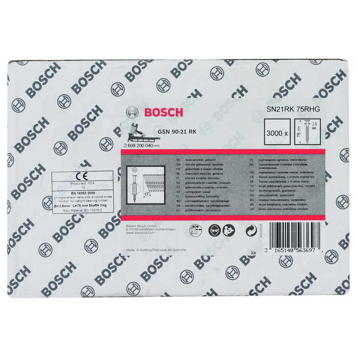 BOSCH Gömbölyűfejű szalagszeg, SN21RK 75RHG