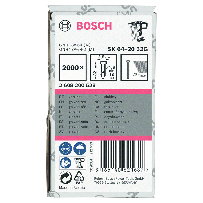 BOSCH Ştift cu cap înecat SK64 20G