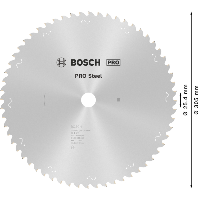 BOSCH Pânză de fierăstrău circular cu cablu PRO Steel, 305 x 2,2 x 25,4 mm, T60