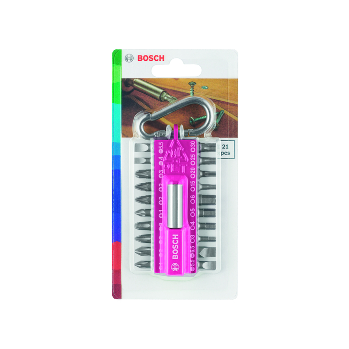 BOSCH Set 21 biti cu carabina in suport magenta