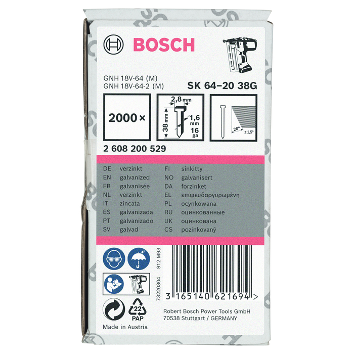 BOSCH Ştift cu cap înecat SK64 20G